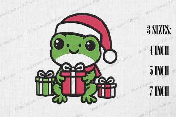 Cute Frog Hugging Christmas Gift: A Seasonal Embroidery Gem