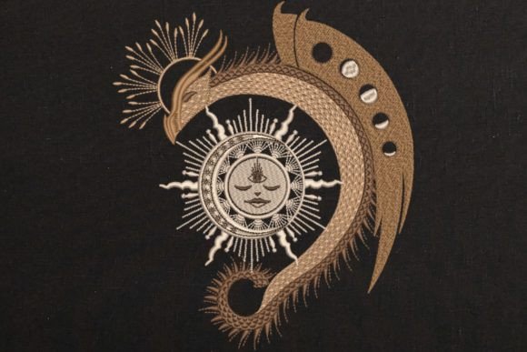 Magic Gold Dragon, Sun Moon Embroidery Design